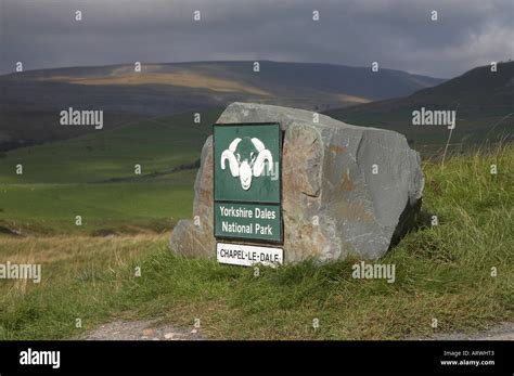 Yorkshire Dales National Park Entrance Sign And Logo At Ingleton