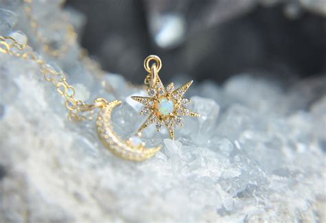Opal North Star Necklace Gold Opal Necklace Celestial Etsy Uk