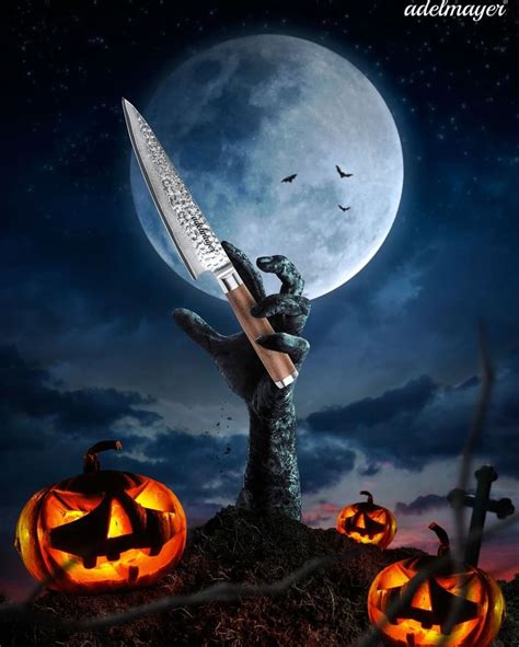 Halloween Pumpkins With Carved Hands And Bats In Front Of The Moon Stock Photo Edit