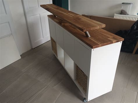 Ikea hack. Kitchen island breakfast bar. Kallax on heavy duty casters