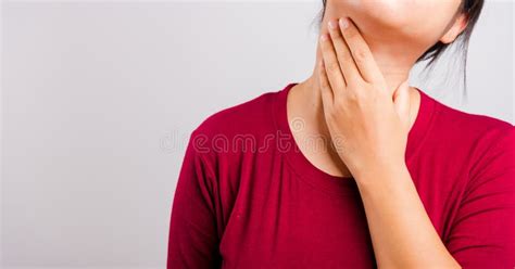 Asian Beautiful Woman Itching Her Scratching Her Itchy Neck Stock Photo
