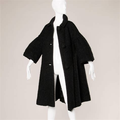 1960s Zelinka Matlick Vintage Boucle Wool Swing Coat With Bell Sleeves