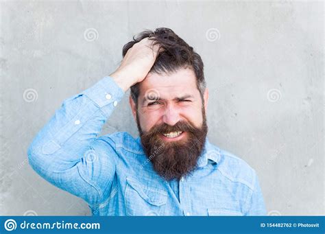 Pain And Migraine Man Bearded Hipster Painful Grimace Painful Face