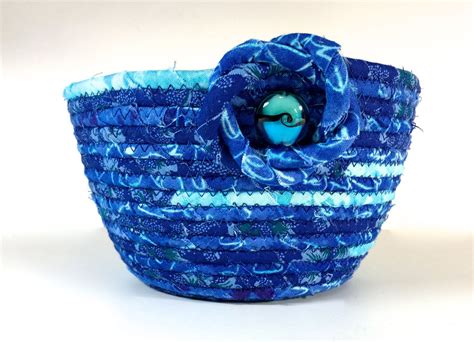 Small Handmade Basket Hand Coiled Rope Clothesline Bowl Aqua Etsy