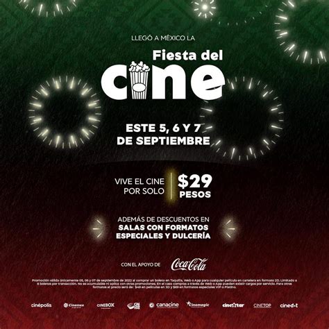 Fiesta del Cine Boletos a en Cinépolis Cinemex y más cines del al de septiembre