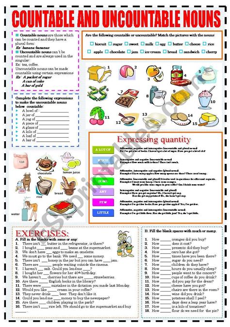 Countable Uncountable Nouns Countable And Uncountable Nouns Worksheet