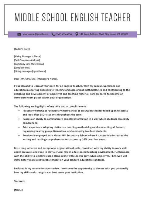 This letter is friendly and enthusiastic. Teacher Cover Letter Example Writing Tips Resume Genius In ...