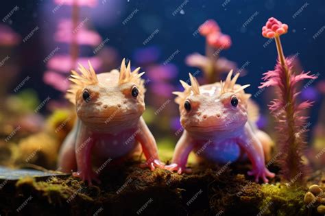 Premium AI Image | Aquatic amphibian Axolotls in a beautifully designed