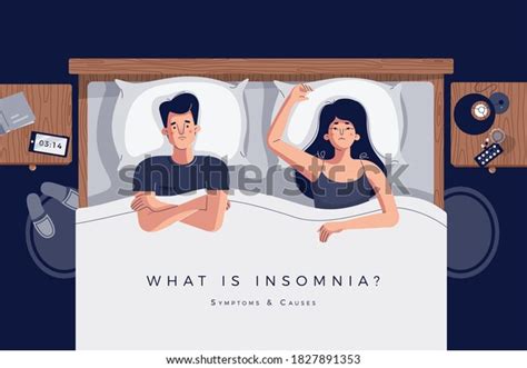 Insomnia Vector Illustration Couple Lying Bed Stock Vector Royalty