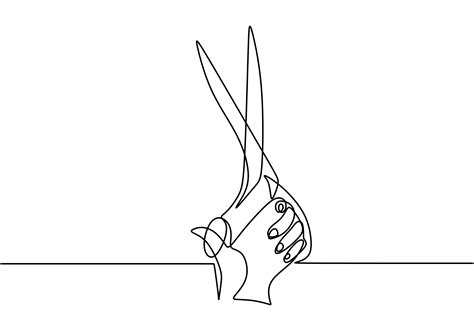 Continuous One Line Drawing Of Scissors Icon Human Hand Holding