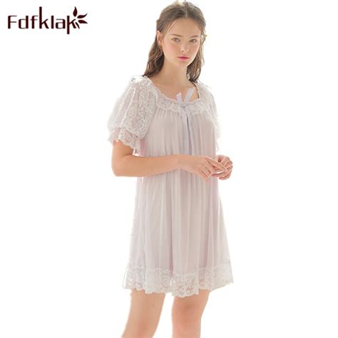 Fdfklak 2018 Summer Princess Sleepwear Short Sleeve Ladies Nightgown