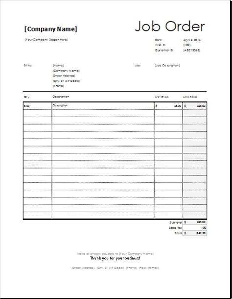 It will commonly contain the materials and labor needed to complete the project or task. 5+ Job Order Templates | Free Printable Word, Excel & PDF ...