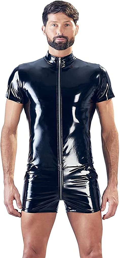 bysion latex leder bodysuit clubwear mono pvc herren overalls amazon de bekleidung