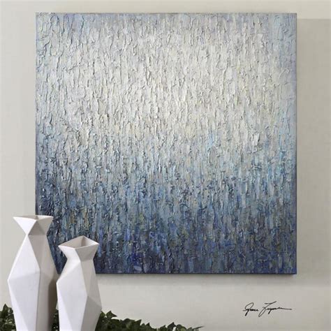 Textured Abstract Painting Wall Art Blue And Grey