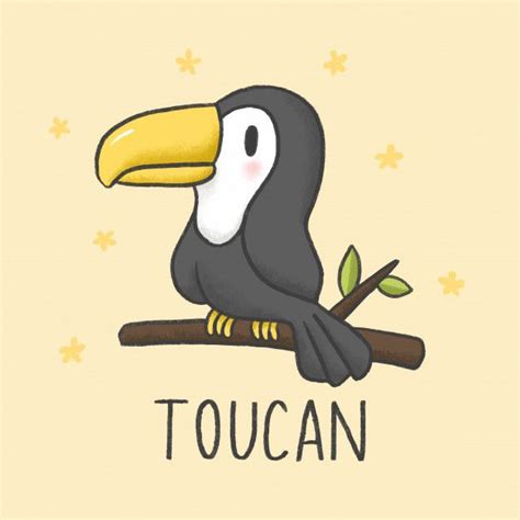 A Toucan Bird Sitting On Top Of A Branch With The Word Toucan Below It