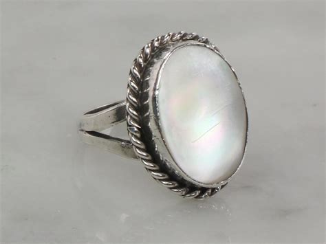 Vintage Sterling Silver Mother Of Pearl Ring Sterling MOP Etsy