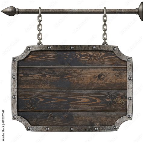 Old Wood Medieval Sign With Chains 3d Illustration Stock Illustration