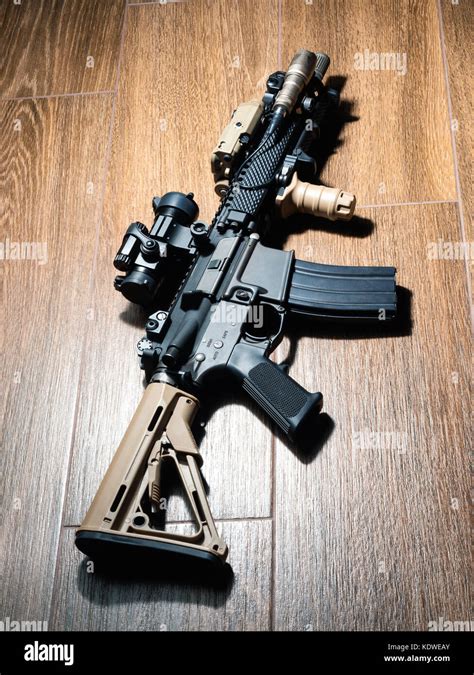 The Black Rifle Custom Build Ar 15 Sbr On Wooden Floor Stock Photo Alamy