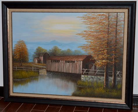 Sold Price Covered Bridge Canvas Oil Painting By K Michaelson May 6