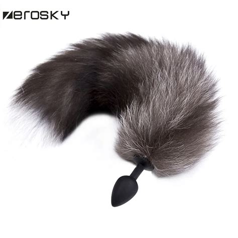 Zerosky Silicone Butt Plug Black Fox Tail Anal Plug Smooth Fur Sex Toys For Women Adult Games