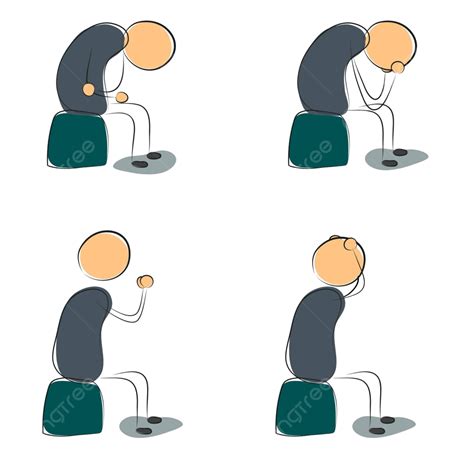 Four Icon Depressed Sitting Man Cartoons Lonely Anxiety Vector