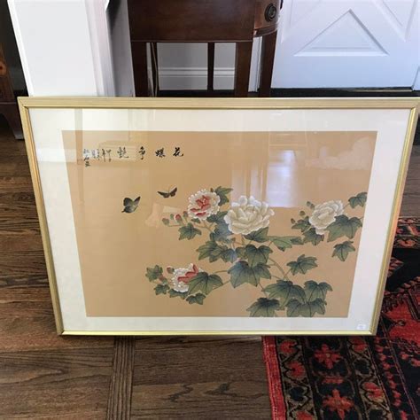 Chinese Floral Gouache Watercolor Painting On Silk Chairish