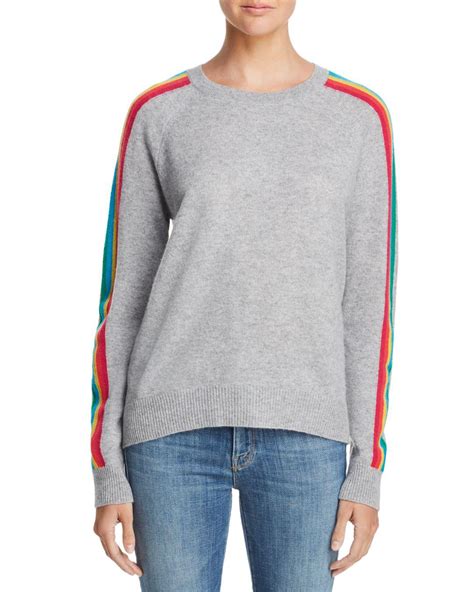 Aqua Cashmere Rainbow Stripe Cashmere Sweater In Gray Lyst