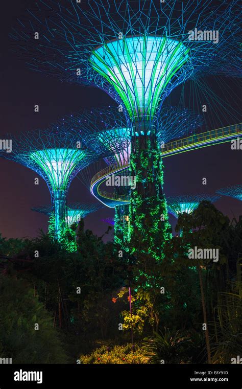 Gardens By The Bay At Night Singapore Asia Stock Photo Alamy