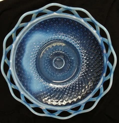 Vintage Imperial Glass Katy Blue Laced Edge Depression Glass Bowl 24