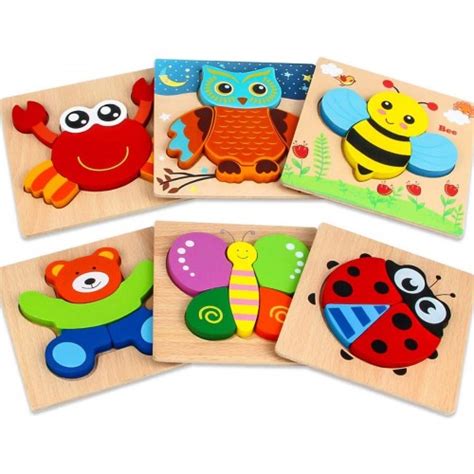 Dreampark Wooden Jigsaw Puzzles 6 Pack Animal For Toddlers Kids 1 2 3