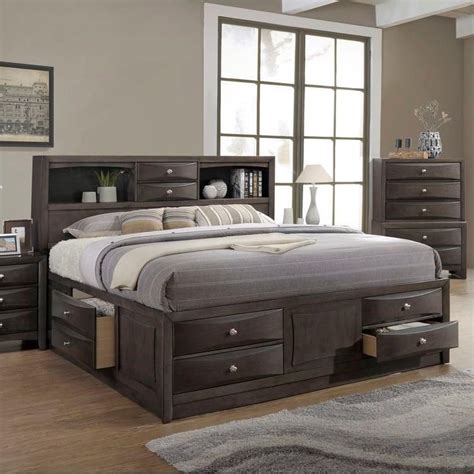 Lifestyle Todd Gray Queen Storage Bed W Bookcase Headboard Royal