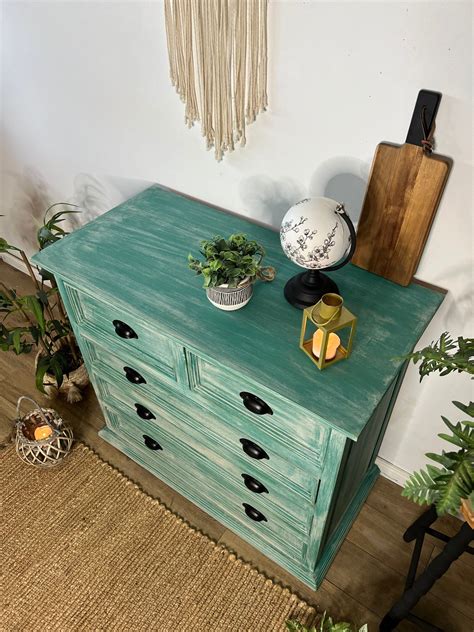 Rustic Chest Of Drawers Painted Green And Greige Etsy Uk Rustic
