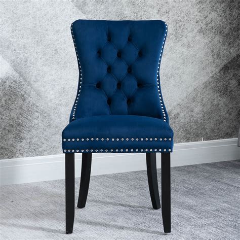 Upholstered Dining Chairs Tufted Velvet Studded Dining Chair With