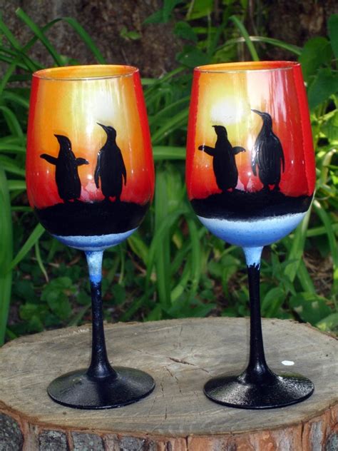 Items Similar To Hand Painted Penguin Wine Glass On Etsy