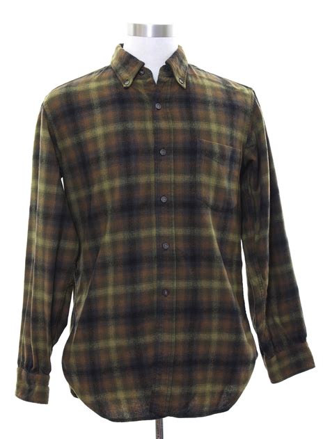 eighties vintage wool shirt 80s pendleton mens dark tan background wool button cuff