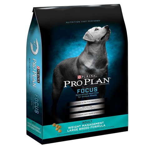 Weight management dog food is formulated promote healthy weight and also encourage weight loss for overweight dogs. Pro Plan Focus Weight Management Large Breed Dog Food ...
