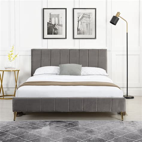 Sylvie Velvet Upholstered Bed Frame With Golden Chrome Legs 2