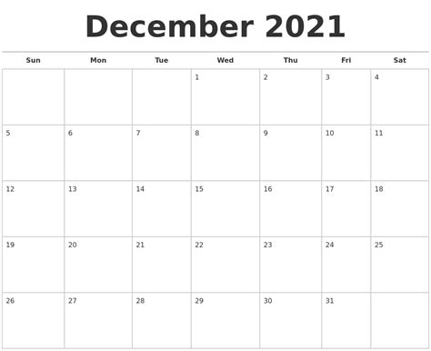 Simple to use 2025 calendar displaying months and dates in the year. December 2021 Calendars Free