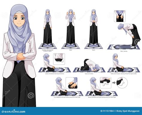 Ganzer Satz Des Moslemischen Frauen Gebets Positions Führers Schritt