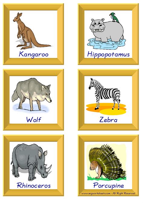 Wild Animals Esl Printable English Flash Cards Worksheets