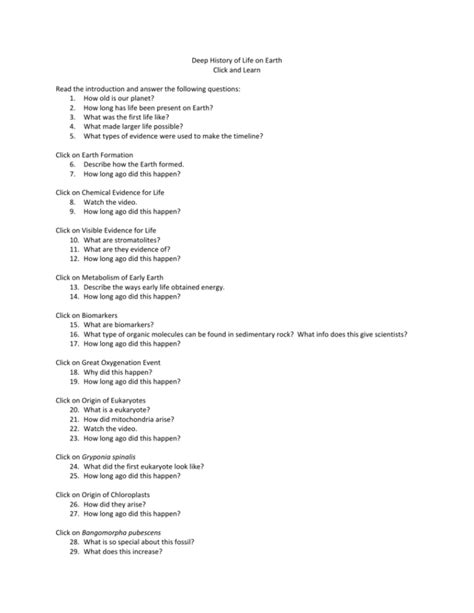 The History Of Life On Earth Worksheet Answers — Db