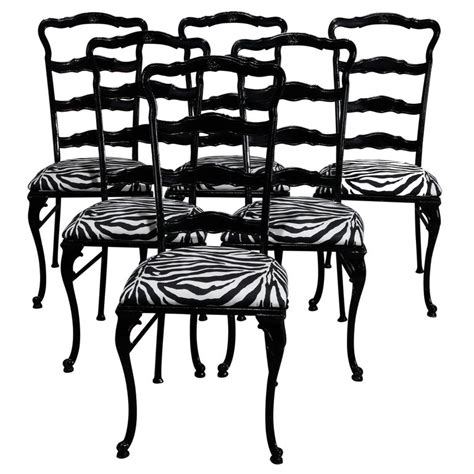 Dining room chair covers leopard print, snow leopard print. 6 Mid-Century Modern Tall-Back Ebonized and Zebra Print ...