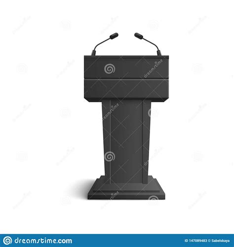 Black Stand Tribune And Podium With Microphones For Speeches And