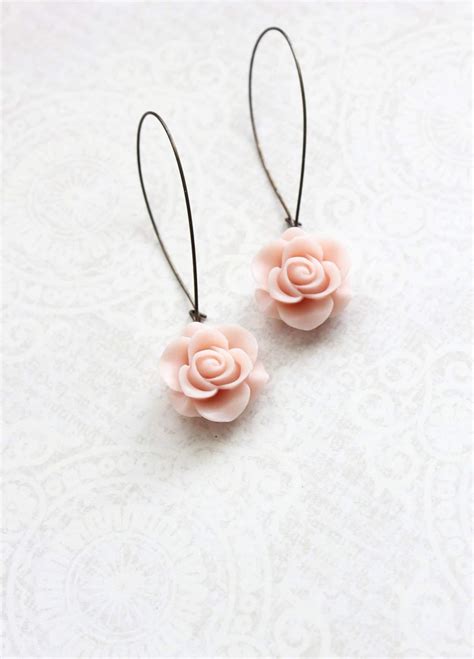 Light Pink Rose Earrings Long Dangle Earrings Bridesmaid Gift Etsy