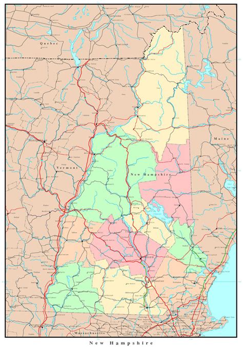 Large Detailed Administrative Map Of New Hampshire State With Highways