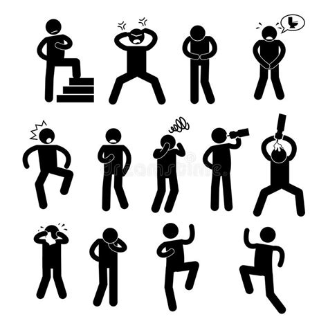 Various Human Action Poses Postures Stick Figure Pictogram Icons Stock