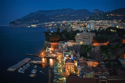 Houses Coast Italy Night From Above Sorrento Cities Wallpapers