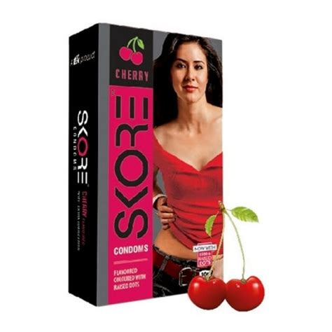 skore cherry flavoured condoms coloured and 1500 raised dots 10s pack elybrate