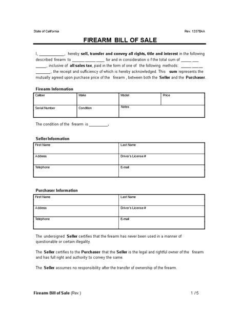 Firearm Bill Of Sale Templates At