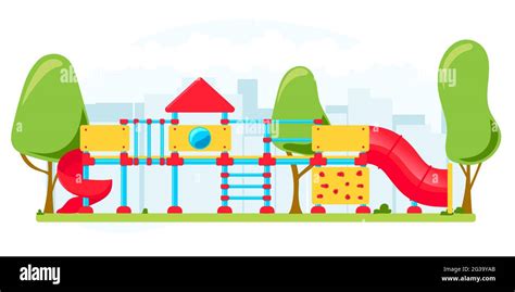Kids Playground Set Of Playing Equipment Elements City Park Concept